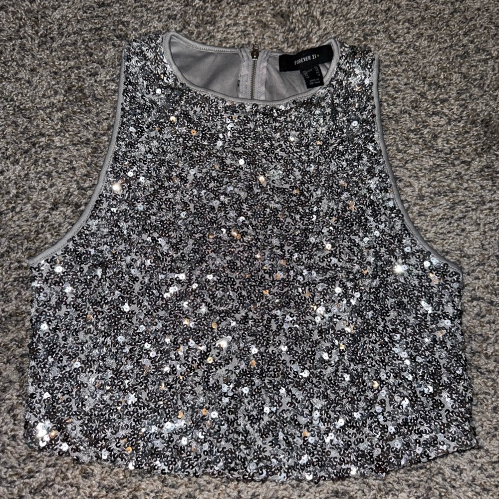 Sequin Silver Crop Top Size 0X